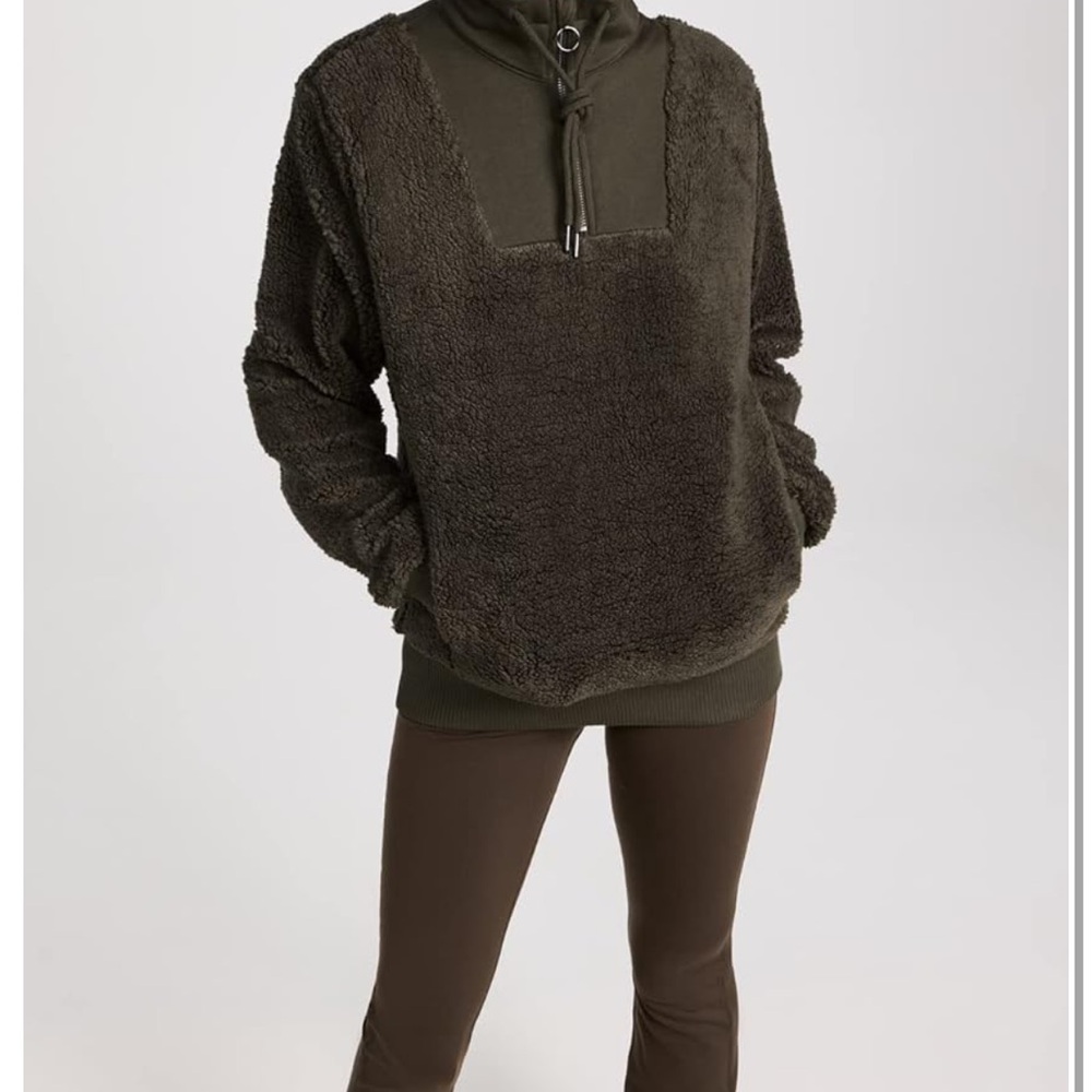 NEW NWT Sweaty Betty Faux shearling half zip olive green Pullover size S